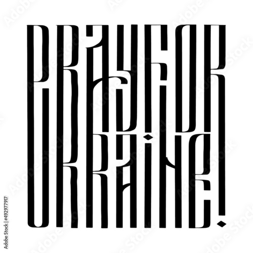 Pray for Ukraine handwritten calligraphic phrase. Calligraphy vector for greeting card, banner, print, party invitation, t-shirt, social media.