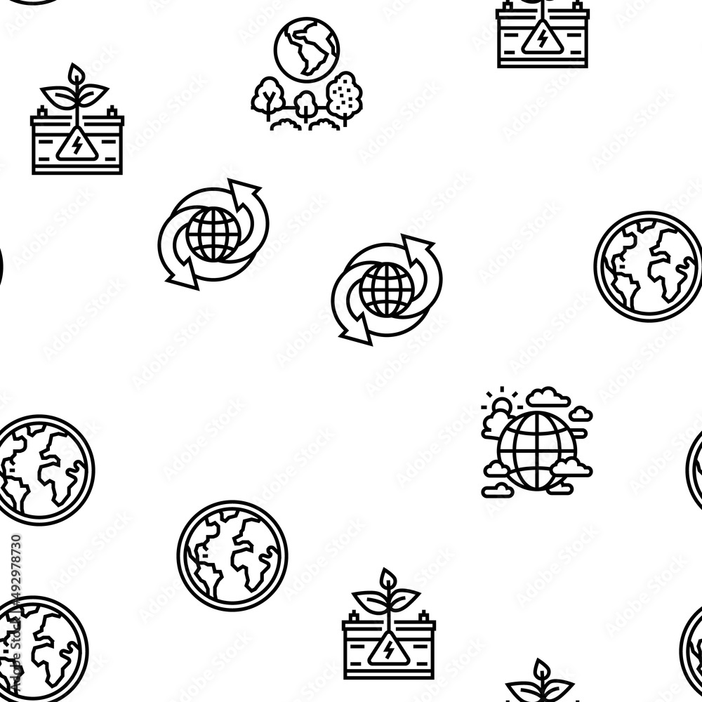 Climate Change And Environment Vector Seamless Pattern Thin Line Illustration