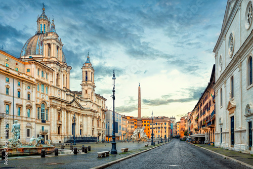 Piazza Navona square in Rome, Italy. Built on the site of the Stadium of Domitian in Rome. Rome architecture and landmark.