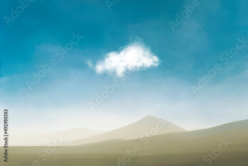 surreal landscape with a light free cloud in the sky