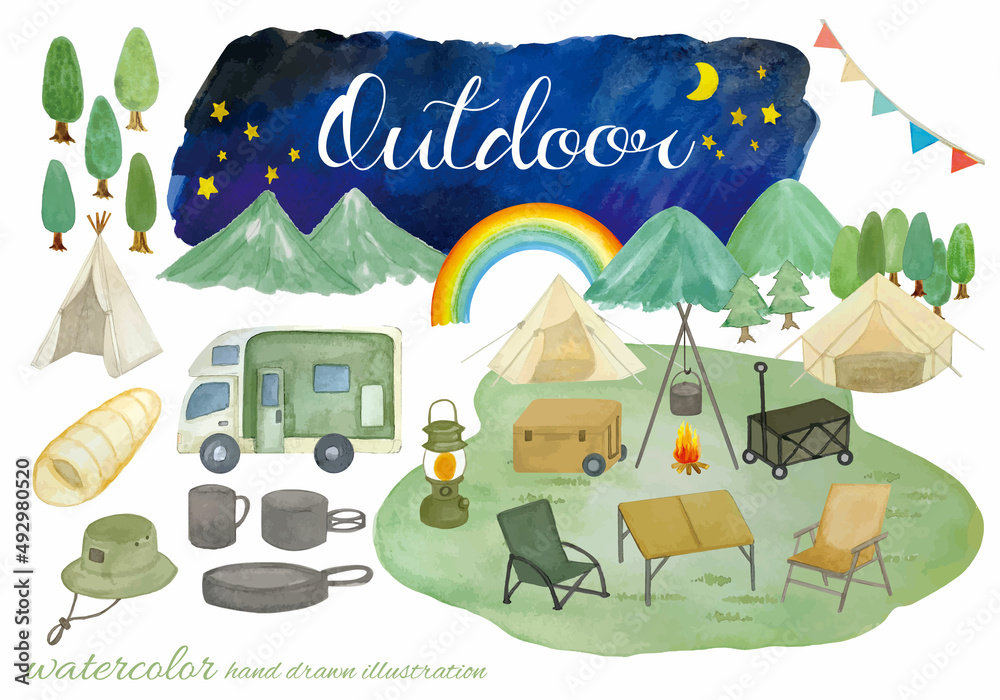 水彩手書きのキャンプのイメージイラスト Stock Vector Adobe Stock 水彩手書きのキャンプのイメージイラスト Stock Vector Adobe Stock