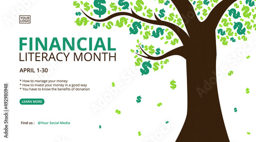 April is financial literacy month background design with a profit tree illustration photo