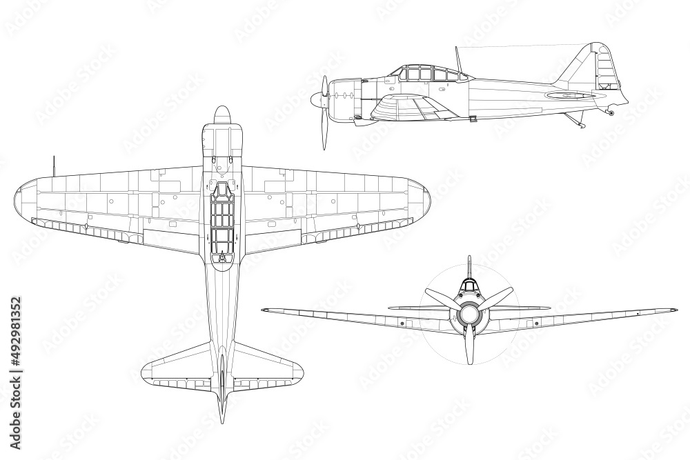 Planos de avión de caza clásico de la segunda guerra mundial A6M Zero Planos de avión de caza clásico de la segunda guerra mundial A6M Zero