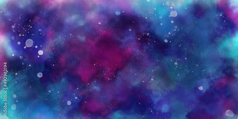 abstract night sky space watercolor background with stars. watercolor dark blue pink red gradient space nebula universe. Blue and pink gradient watercolor ombre leaks and splashes texture.