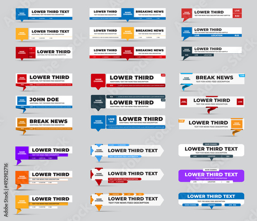 Vector lower third with news feed, dashboard for name, channel, title plate.