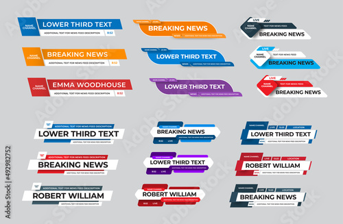 Vector lower third with news feed, diagonal dashboard with paper layer elements on white background