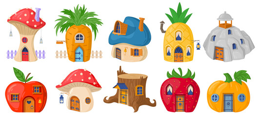Poster Sprookjeswereld Kleurrijke kabouterhuisjes in sprookjesbos  © WinWin