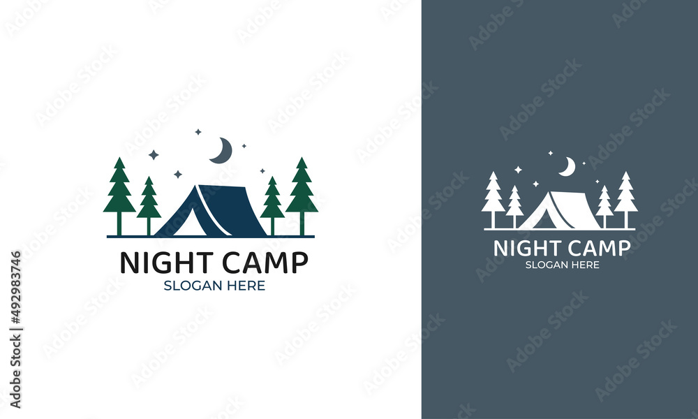 Camp night logo design with forest concept for hiking