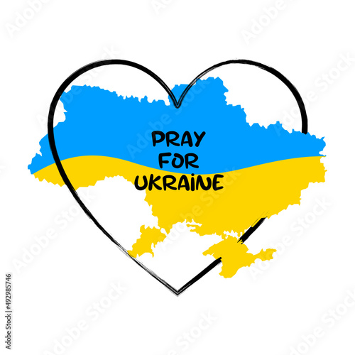 Pray for Ukraine, Ukraine flagand map in a heart vector illustration.  Ukraine peace. Save Ukraine from russia.