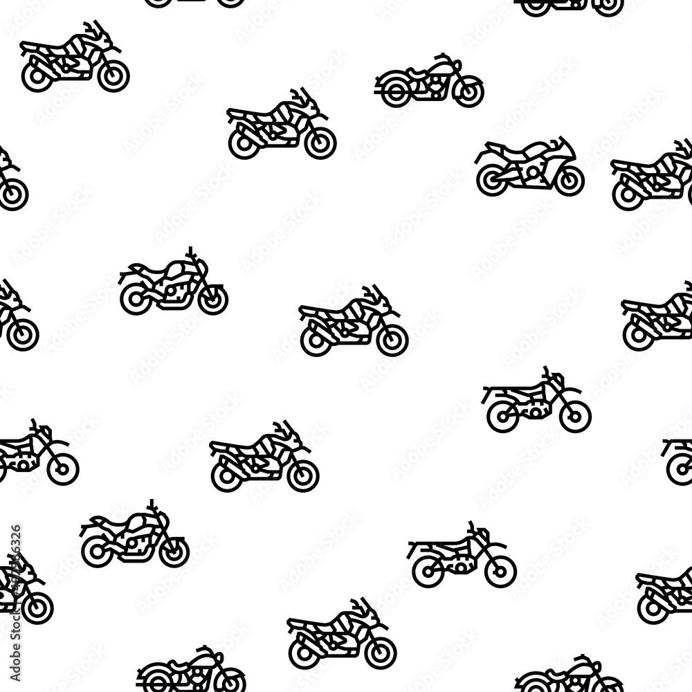 Motorcycle Bike Transport Types Vector Seamless Pattern Thin Line Illustration