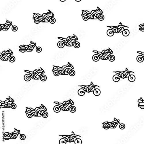 Motorcycle Bike Transport Types Vector Seamless Pattern Thin Line Illustration