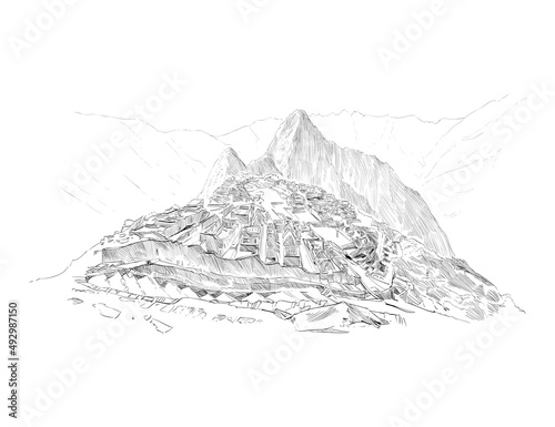 Machu Picchu. Peru. Urban sketch. Hand drawn vector illustration