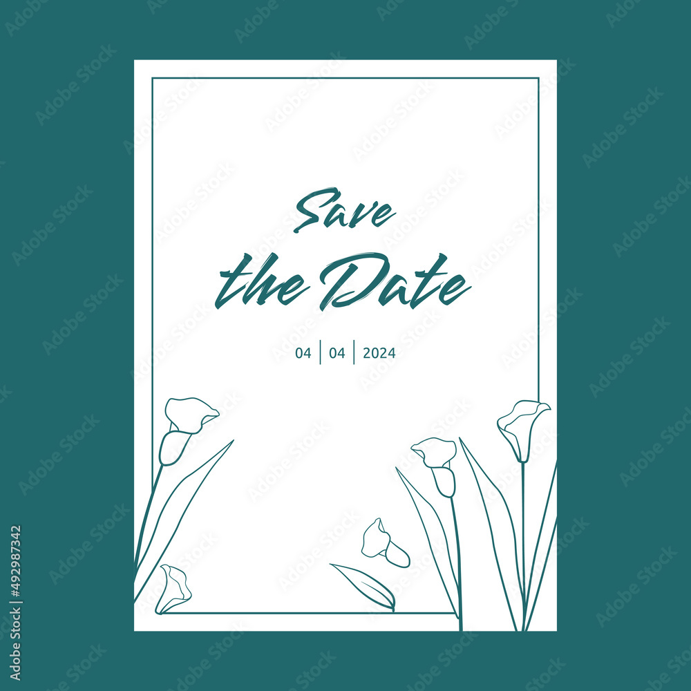 Outline Style Design Flower Leaf Wedding Frame Greeting Invitation Card