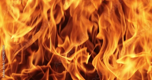 Flames of fire on black background in slow motion