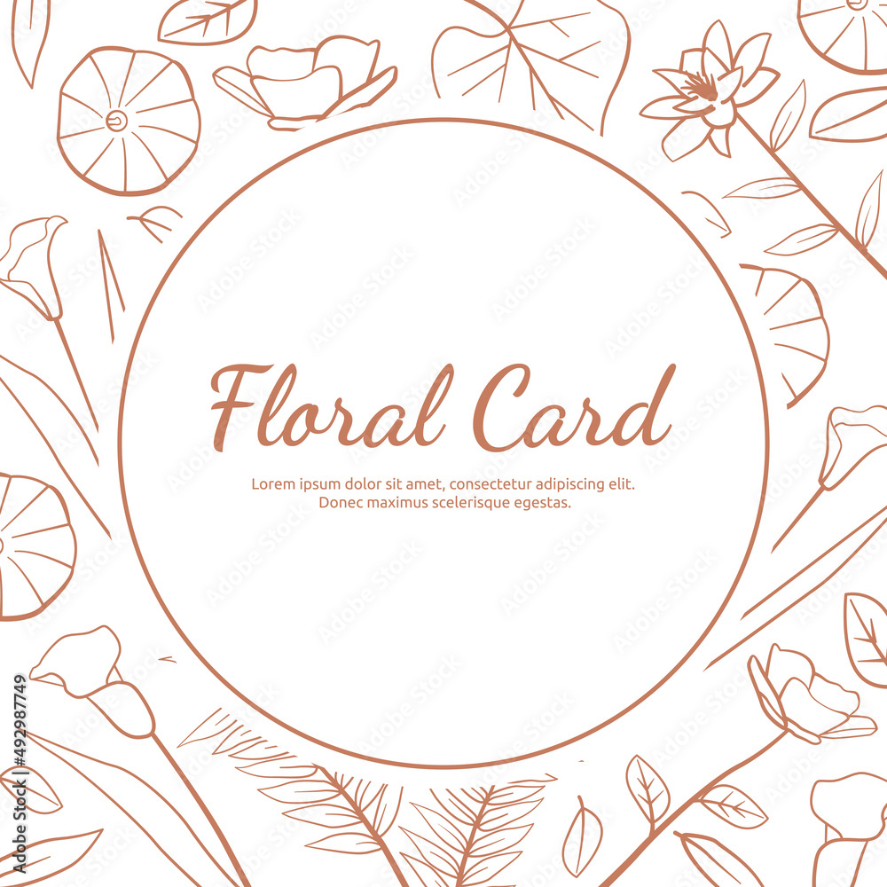 Circle Line Art Design Flower Leaf Frame Greeting Invitation Card
