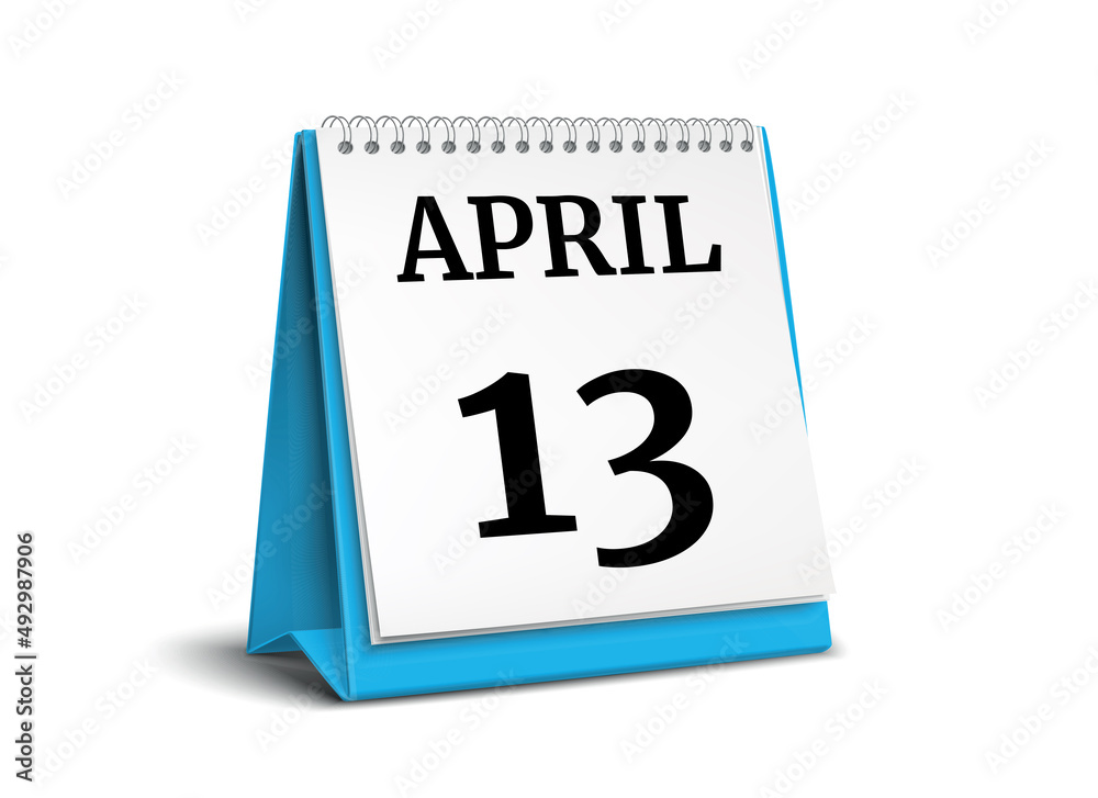 Calendar on white background. 13 April. 3D illustration. Calendar on white background. 13 April. 3D illustration.