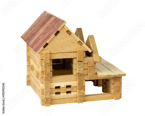 Model of a wooden house. Isolate on a white background.