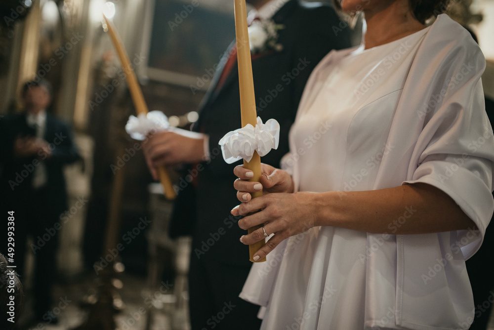 Obraz premium Wedding ceremony in the church stock photo.