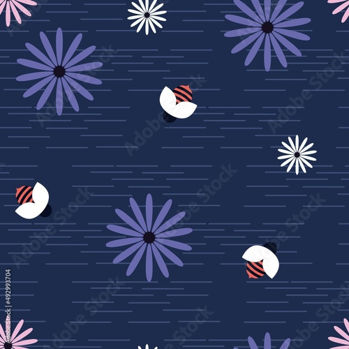 Daisy with the bees seamless pattern