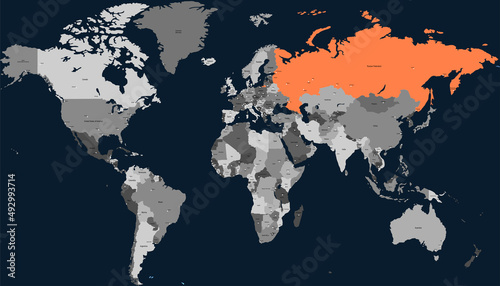 World map. Map of Russia. Russian federation. Color vector modern.
