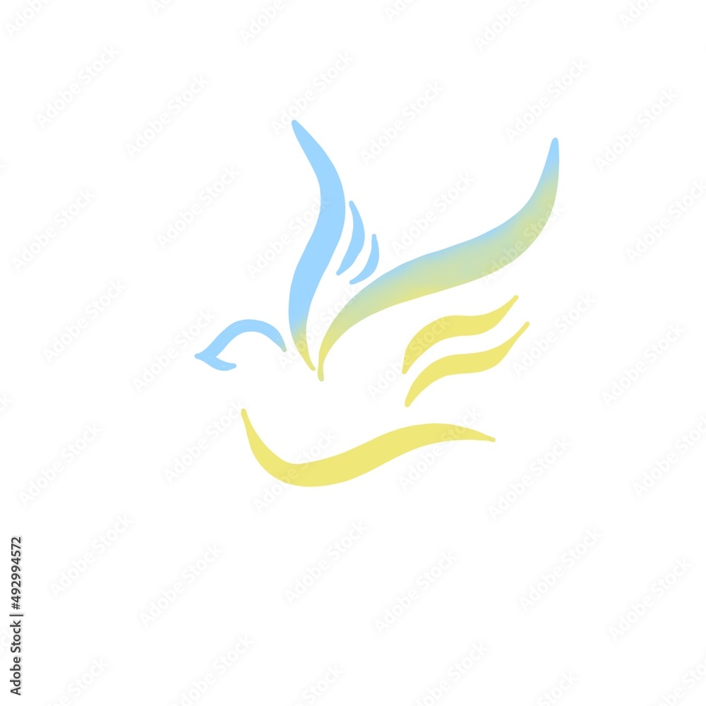 dove of peace - pray for Ukraine. yellow-blue flag of Ukraine