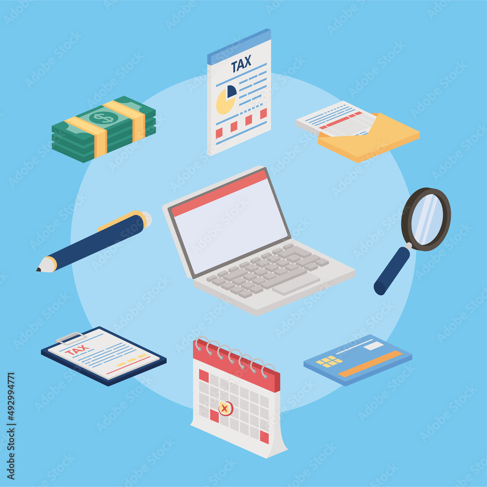 nine tax isometric icons nine tax isometric icons