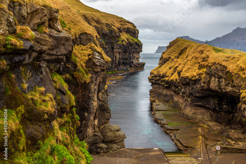 A natural harbor on the island of Streymoy. Gjogv, Faroe Islands.
