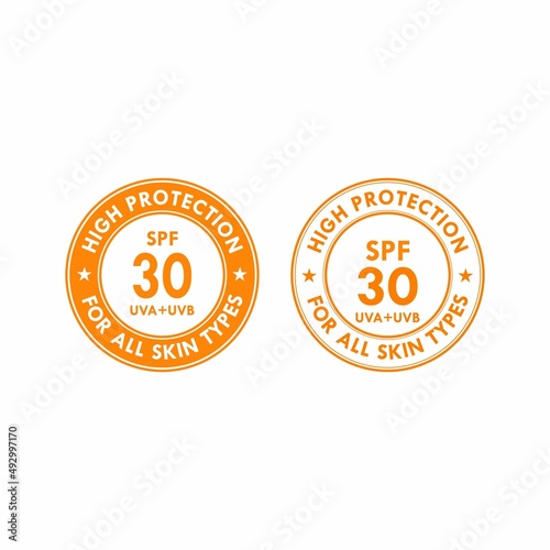 SPF 30 sun protection, UVA and UVB logo template illustration. suitable for SPF 30 high UV protection skin lotion and cream package label