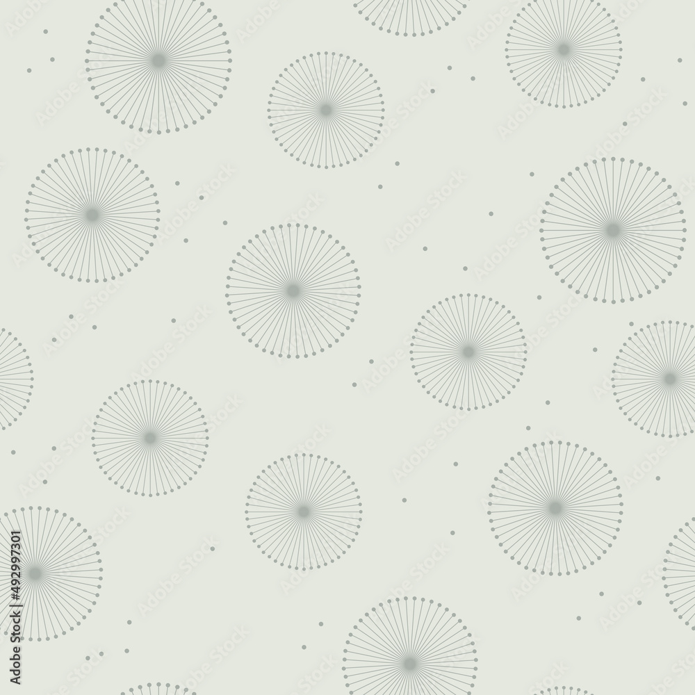 Foto auf Acrylglas mit Nahtloses Muster des abstrakten grauen Löwenzahns. Geometrisches Muster in Pastellfarben. Große graue Kreise in zufälliger Form. Vektorillustration für Websitedesign, Innenarchitektur, Kleidung. #492997301