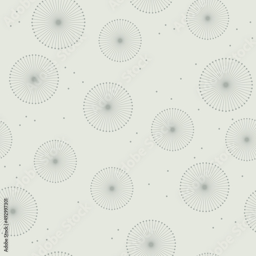 Abstract gray dandelions seamless pattern. Geometric pattern in pastel colors. Large gray circles in random form. Vector illustration for website design, interior design, clothing.