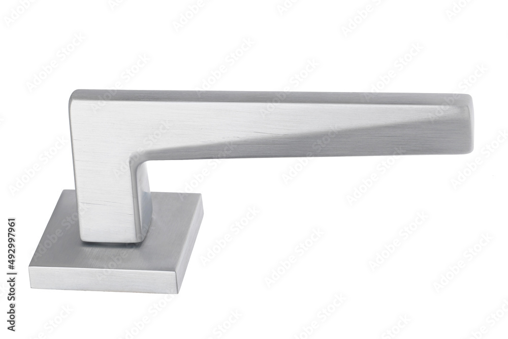 Door handle made of metal on an isolated white background. Reliable design handle for the door of houses, apartments, warehouses, offices and other premises. Door handle made of metal on an isolated white background. Reliable design handle for the door of houses, apartments, warehouses, offices and other premises.