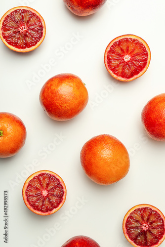 Concept of citrus with red orange, top view
