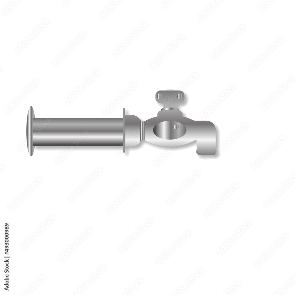 Silver realistic water tap isolated vector illustration