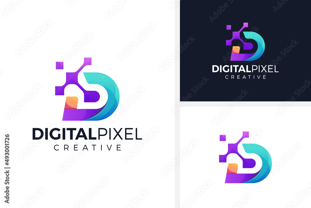 letter d concept technology logo design vector illustration - obrazy, fototapety, plakaty 