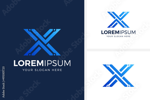 letter x concept technology logo design vector illustration