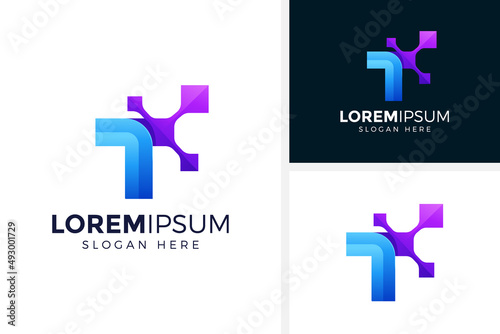 letter t concept technology logo design vector illustration