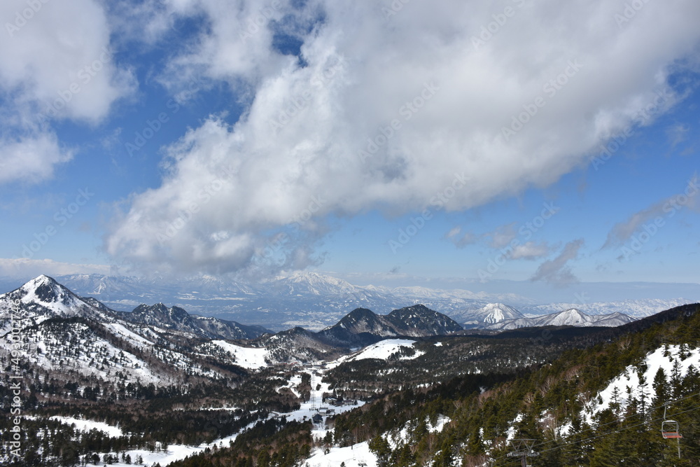 Snowy mountains seen from Mt. Yokote in shiga kogen