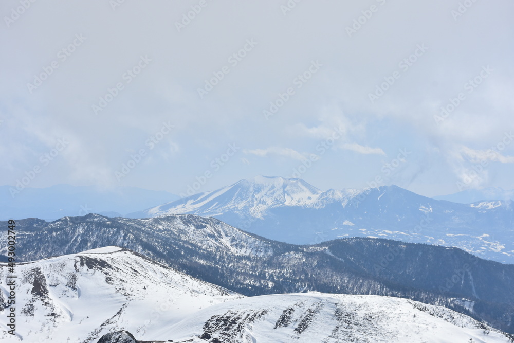 Snowy mountains seen from Mt. Yokote in shiga kogen