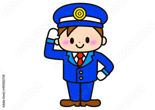 警察官,警官,公務員,刑事,警備,おまわりさん,男,男性,かわいい,人物,イラスト,警察,捜査,敬礼,挨拶,了解,礼,仕事,職業