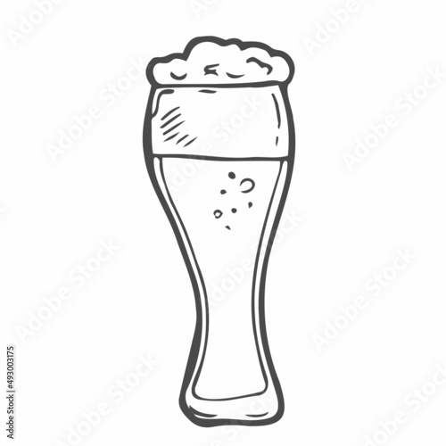 Doodle glasse of beer. vector illustration for web, poster, invitation to party. Hand drawn design element isolated on white background.