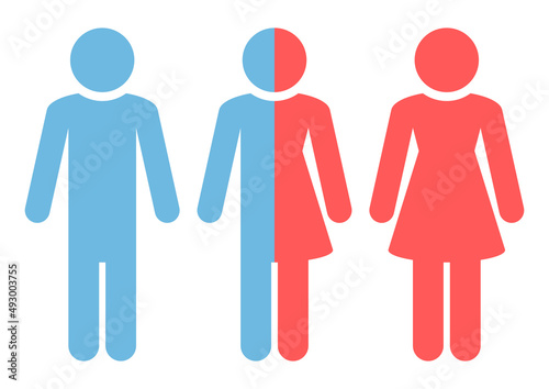 Drei Figuren Weiblich/Divers/Männlich Rot Blau