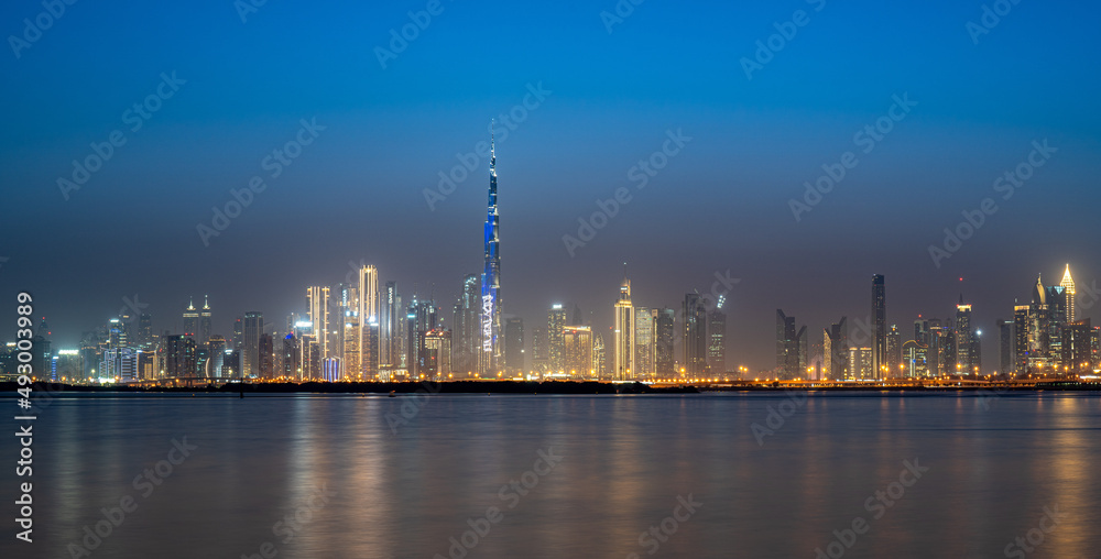City skyline Dubai during blue hour, Dubai, United Arab Emirates