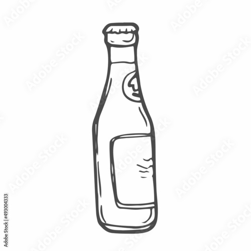 Vector Single Sketch Glass Bottle of Beer