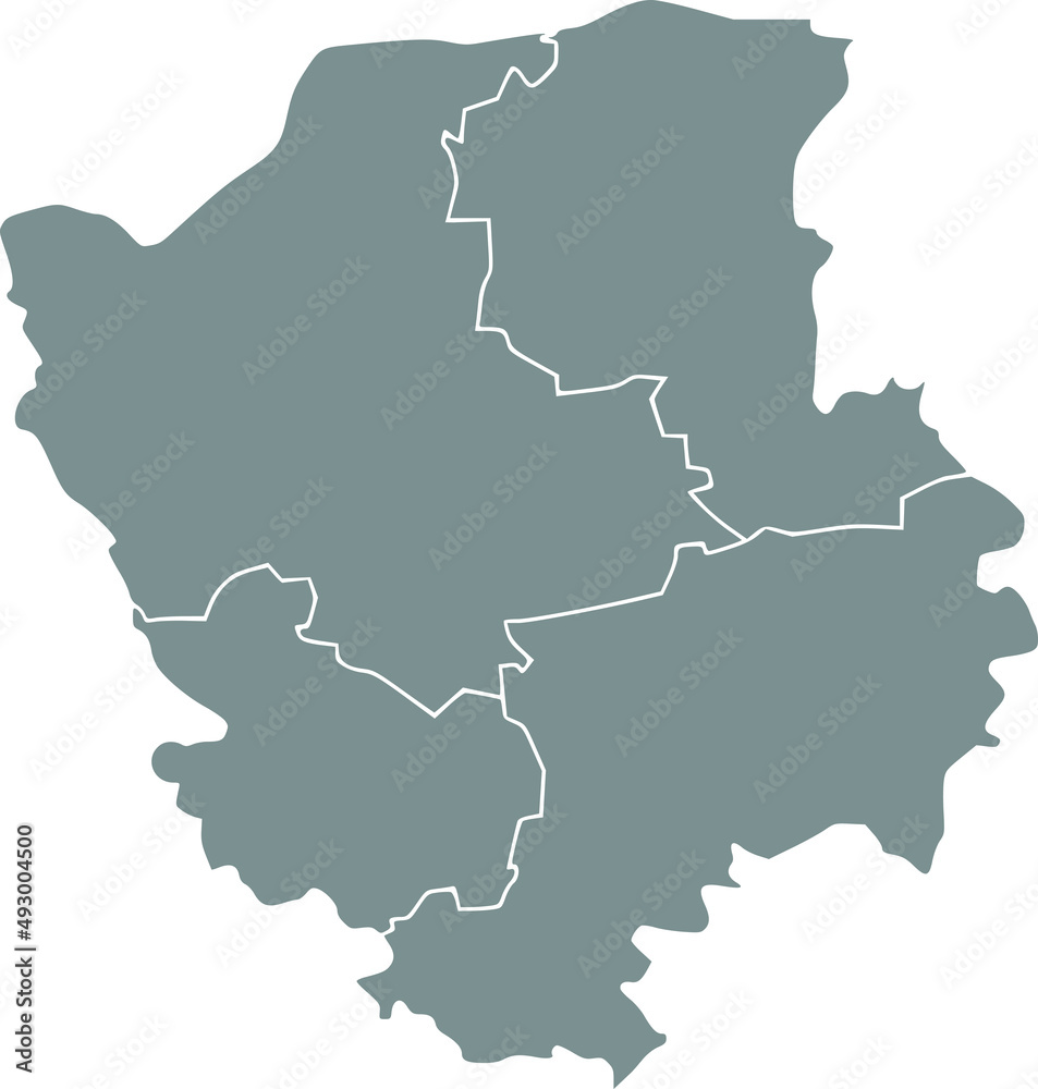 Gray flat blank vector map of raion areas of the  Ukrainian administrative area of VOLYN OBLAST, UKRAINE with white  border lines of its raions
