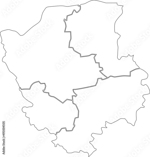 White flat blank vector map of raion areas of the Ukrainian administrative area of VOLYN OBLAST  UKRAINE with black border lines of its raions