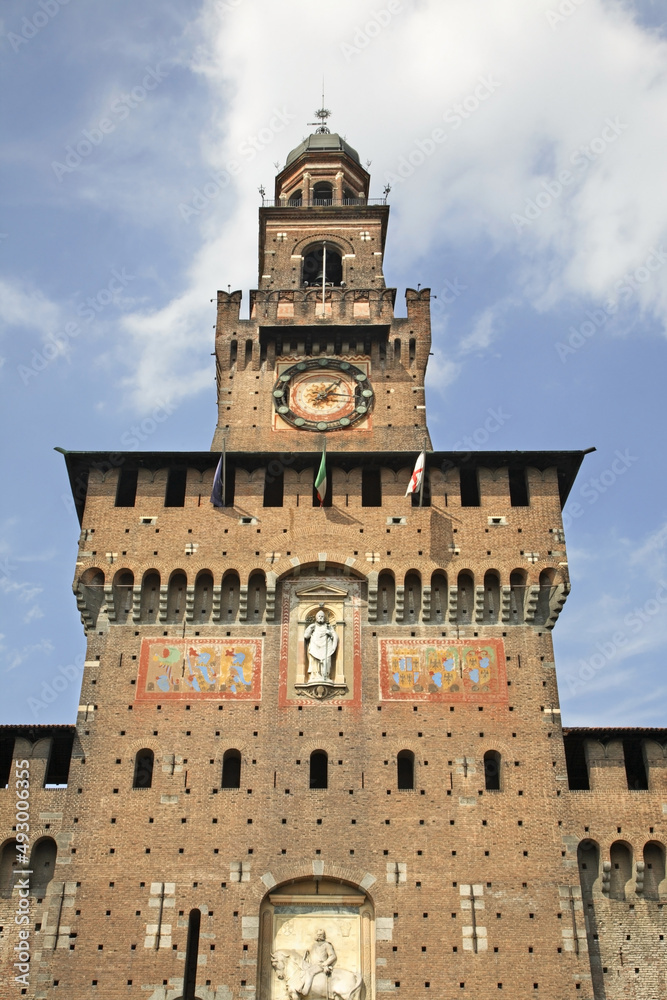 Torre del Filarete of the Sforza Castle in Milan. Lombardy. Italy