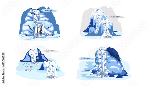 Idea of financial growth and business development. Business investment and profit increase, financial literacy courses. Waterfall with money dollar bills. Cash flow stable income. Money flows metaphor