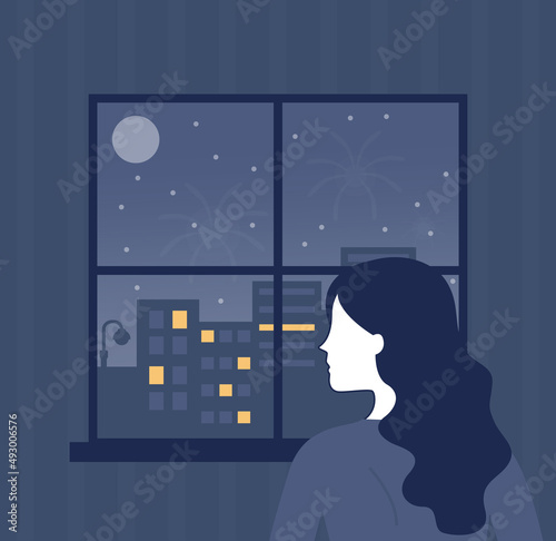 Loneliness or solitude concept. Unhappy person being alone among