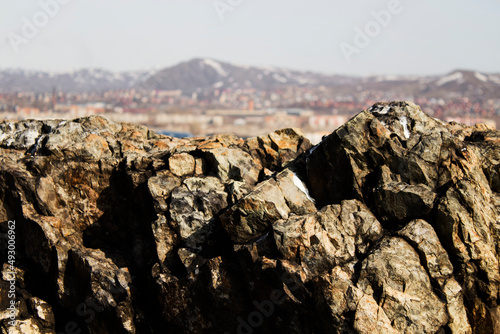 On the summit of the mountain. Old mountain. Travelling. Grunge nature background. Selective focus. © Lena Philip