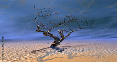 Canvas Print 3d rendering fantasy landscape with tree